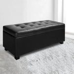 Artiss Storage Ottoman Blanket Box 97cm Leather Black - Furniture > Bedroom