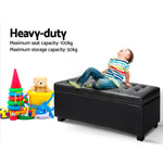 Artiss Storage Ottoman Blanket Box 97cm Leather Black - Furniture > Bedroom