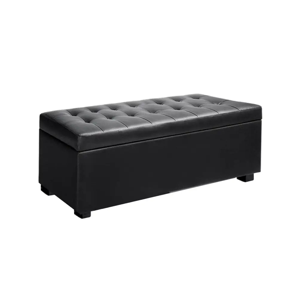 Artiss Storage Ottoman Blanket Box 97cm Leather Black - Furniture > Bedroom