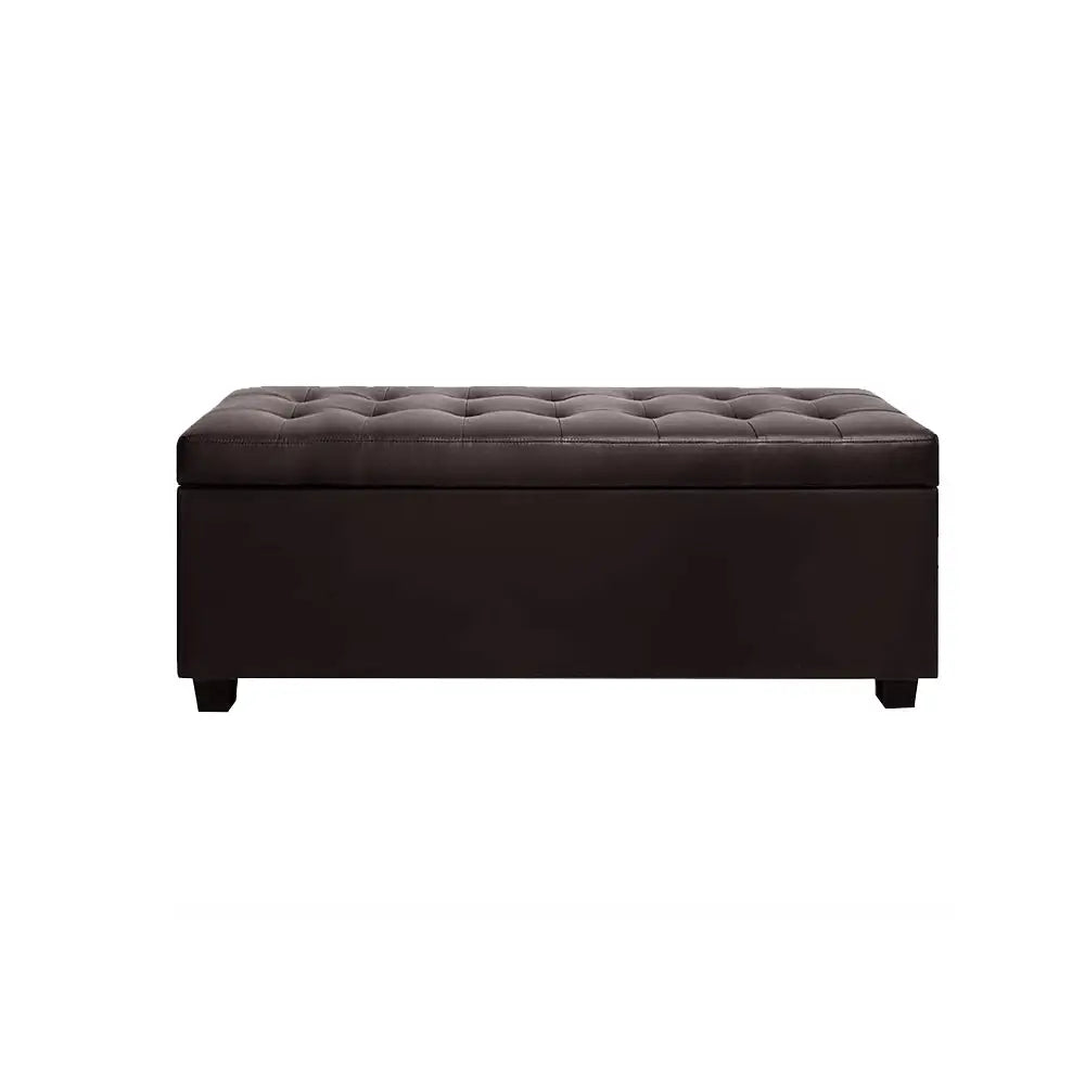 Artiss Storage Ottoman Blanket Box 97cm Leather Brown - Furniture > Living Room