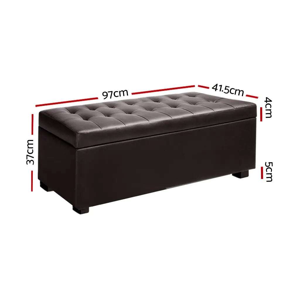 Artiss Storage Ottoman Blanket Box 97cm Leather Brown - Furniture > Living Room
