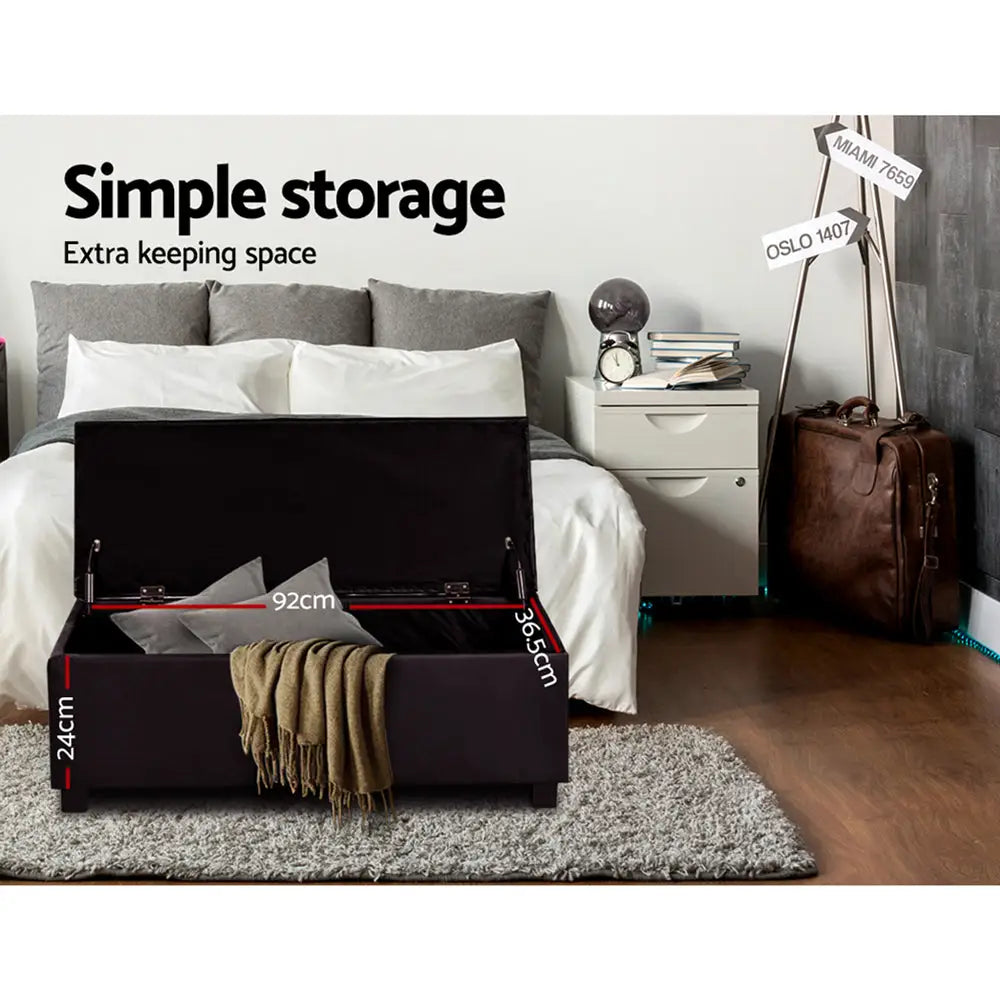 Artiss Storage Ottoman Blanket Box 97cm Leather Brown - Furniture > Living Room