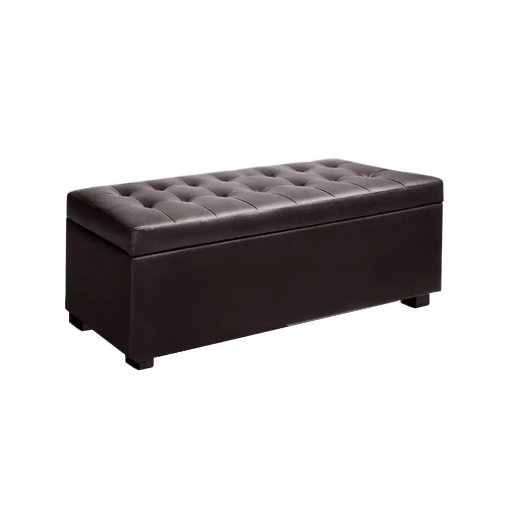 Artiss Storage Ottoman Blanket Box 97cm Leather Brown - Furniture > Living Room