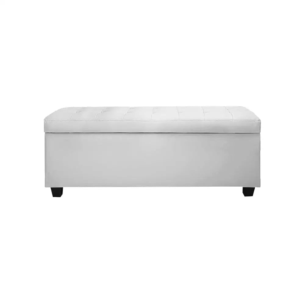 Artiss Storage Ottoman Blanket Box 97cm Leather White - Furniture > Living Room