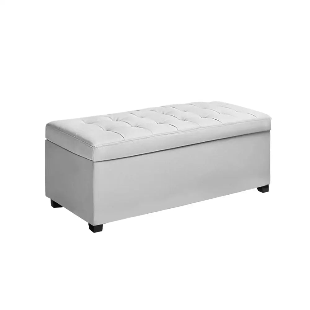 Artiss Storage Ottoman Blanket Box 97cm Leather White - Furniture > Living Room