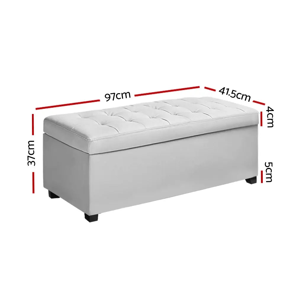 Artiss Storage Ottoman Blanket Box 97cm Leather White - Furniture > Living Room