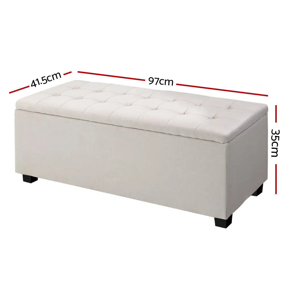 Artiss Storage Ottoman Blanket Box 97cm Linen Beige - Furniture > Bedroom