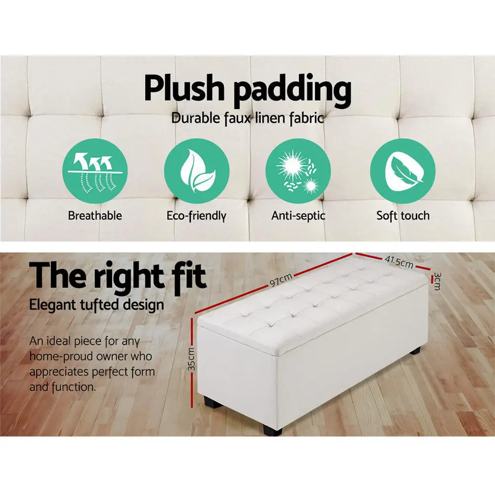 Artiss Storage Ottoman Blanket Box 97cm Linen Beige - Furniture > Bedroom