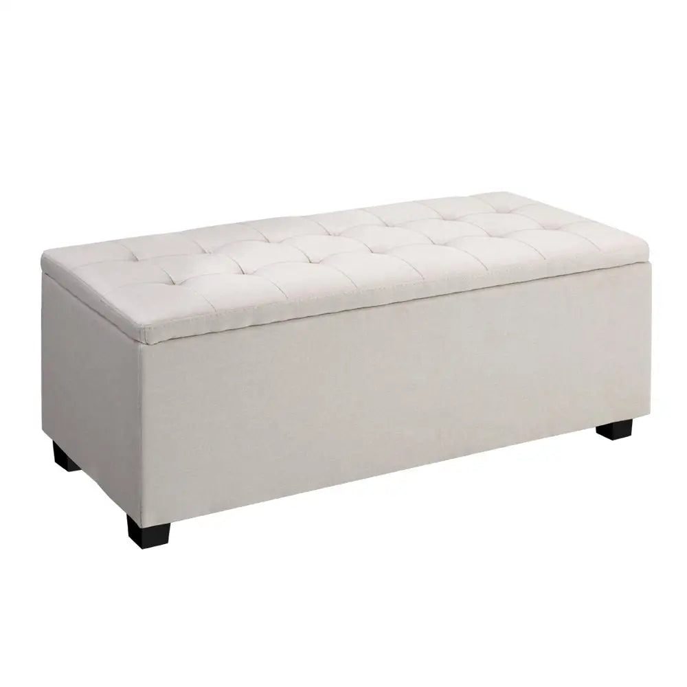 Artiss Storage Ottoman Blanket Box 97cm Linen Beige - Furniture > Bedroom