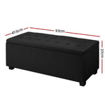 Artiss Storage Ottoman Blanket Box 97cm Linen Black - Furniture > Living Room