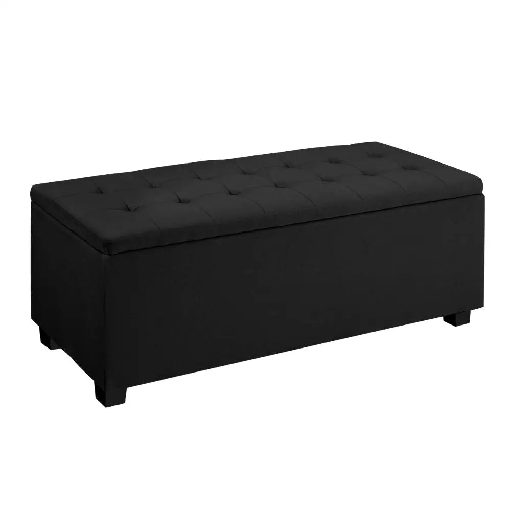 Artiss Storage Ottoman Blanket Box 97cm Linen Black - Furniture > Living Room