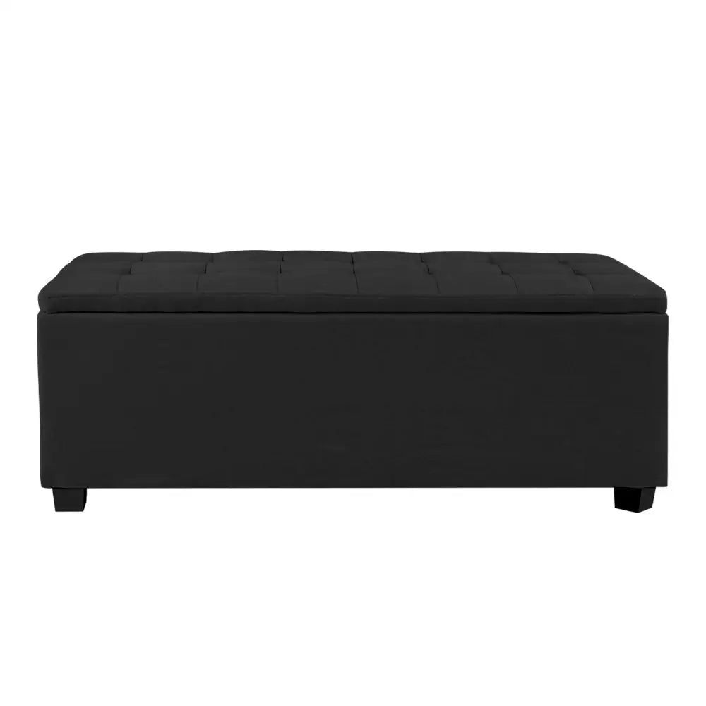 Artiss Storage Ottoman Blanket Box 97cm Linen Black - Furniture > Living Room
