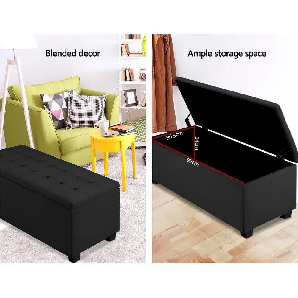 Artiss Storage Ottoman Blanket Box 97cm Linen Black - Furniture > Living Room