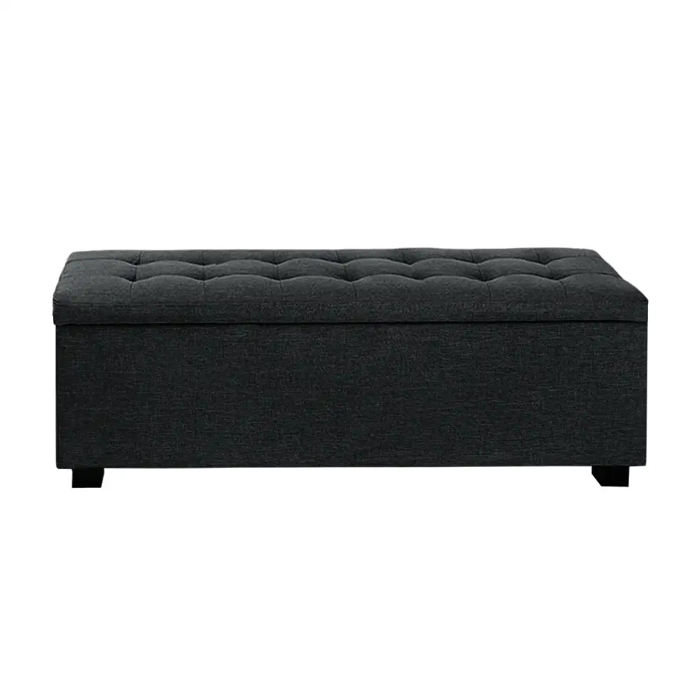 Artiss Storage Ottoman Blanket Box 97cm Linen Charcoal - Furniture > Bedroom