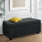 Artiss Storage Ottoman Blanket Box 97cm Linen Charcoal - Furniture > Bedroom