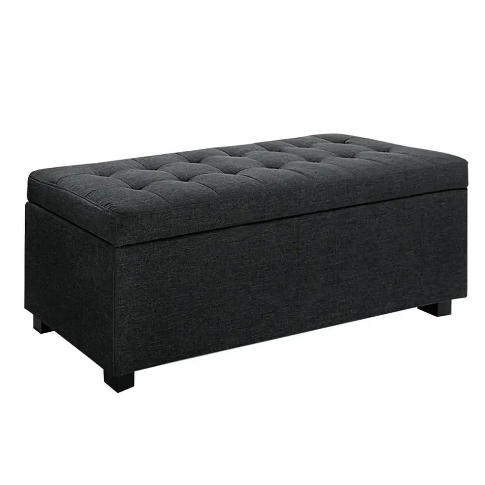 Artiss Storage Ottoman Blanket Box 97cm Linen Charcoal - Furniture > Bedroom