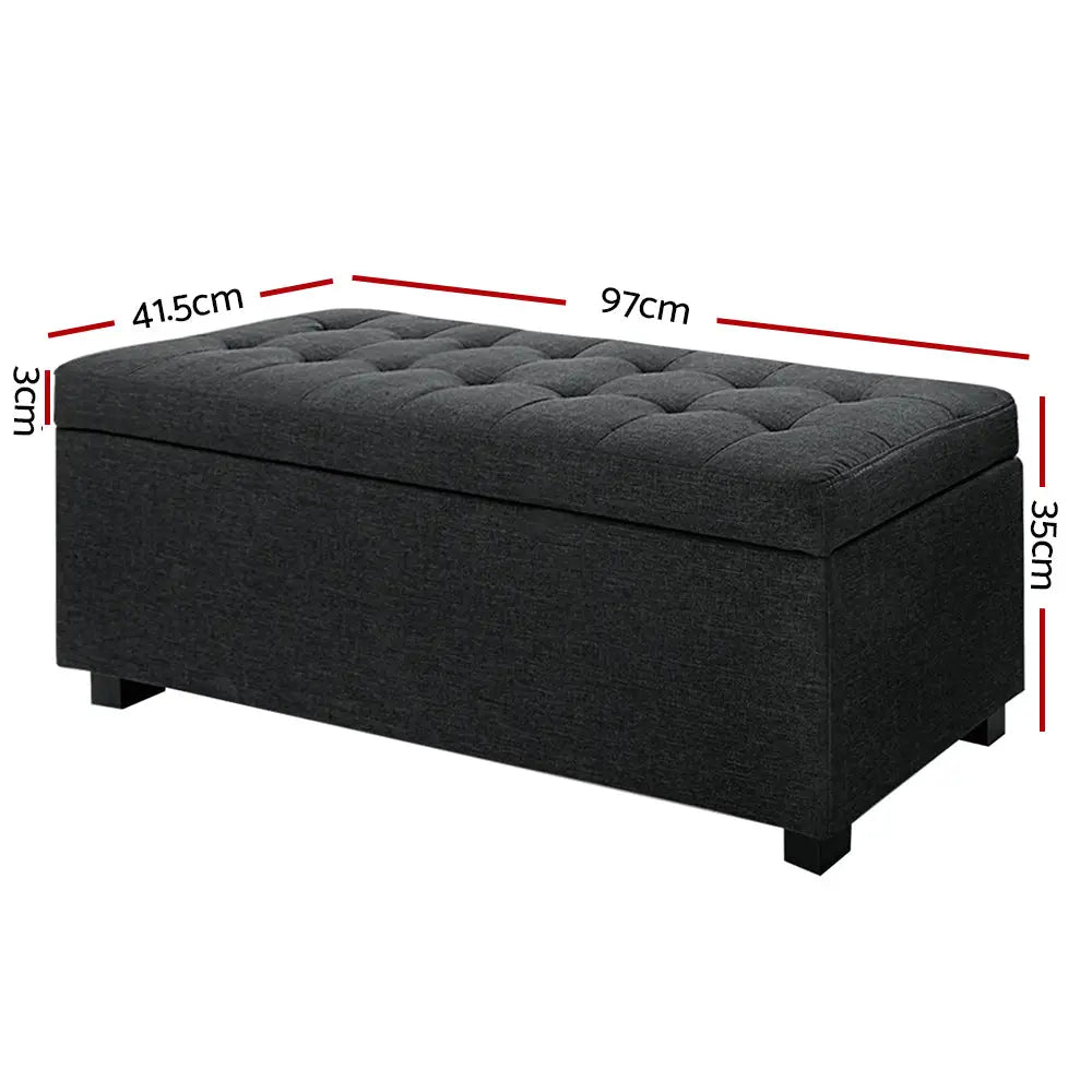 Artiss Storage Ottoman Blanket Box 97cm Linen Charcoal - Furniture > Bedroom