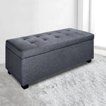 Artiss Storage Ottoman Blanket Box 97cm Linen Grey - Furniture > Bedroom