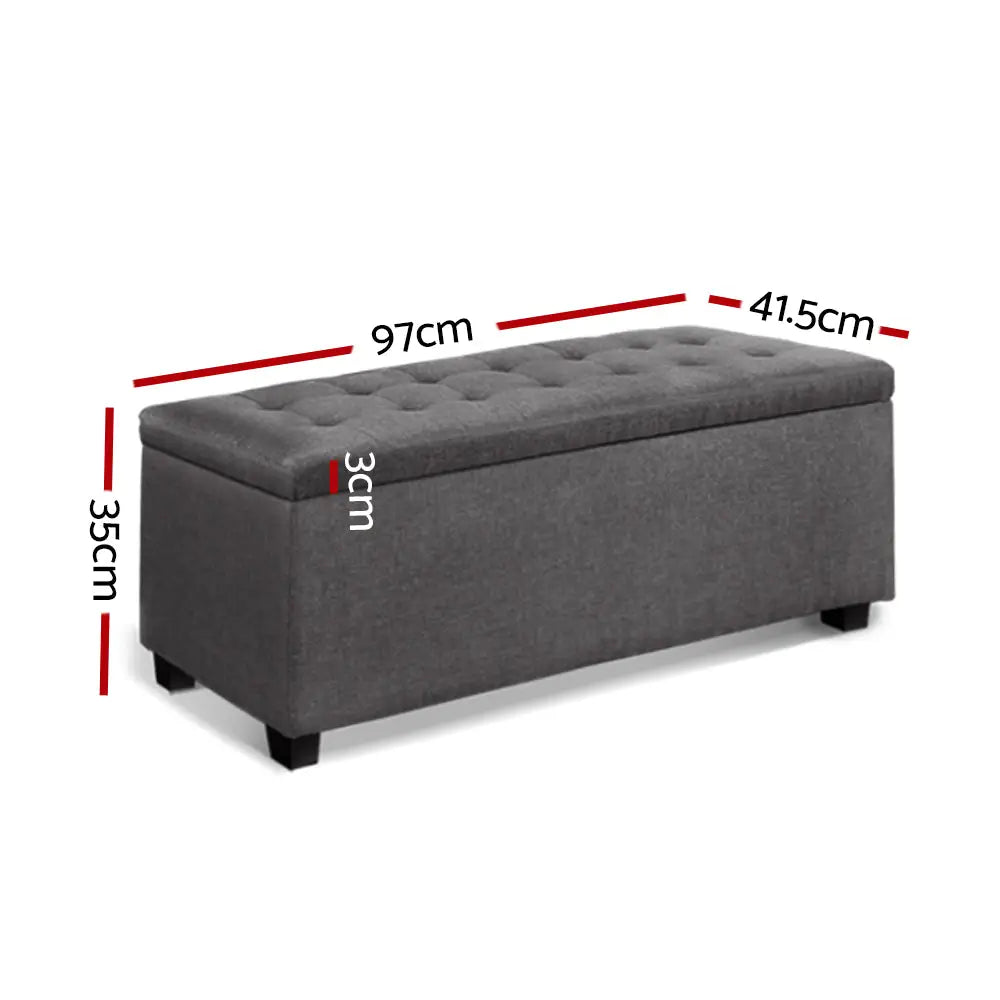Artiss Storage Ottoman Blanket Box 97cm Linen Grey - Furniture > Bedroom