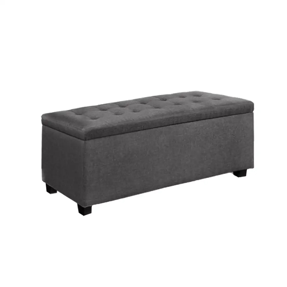 Artiss Storage Ottoman Blanket Box 97cm Linen Grey - Furniture > Bedroom