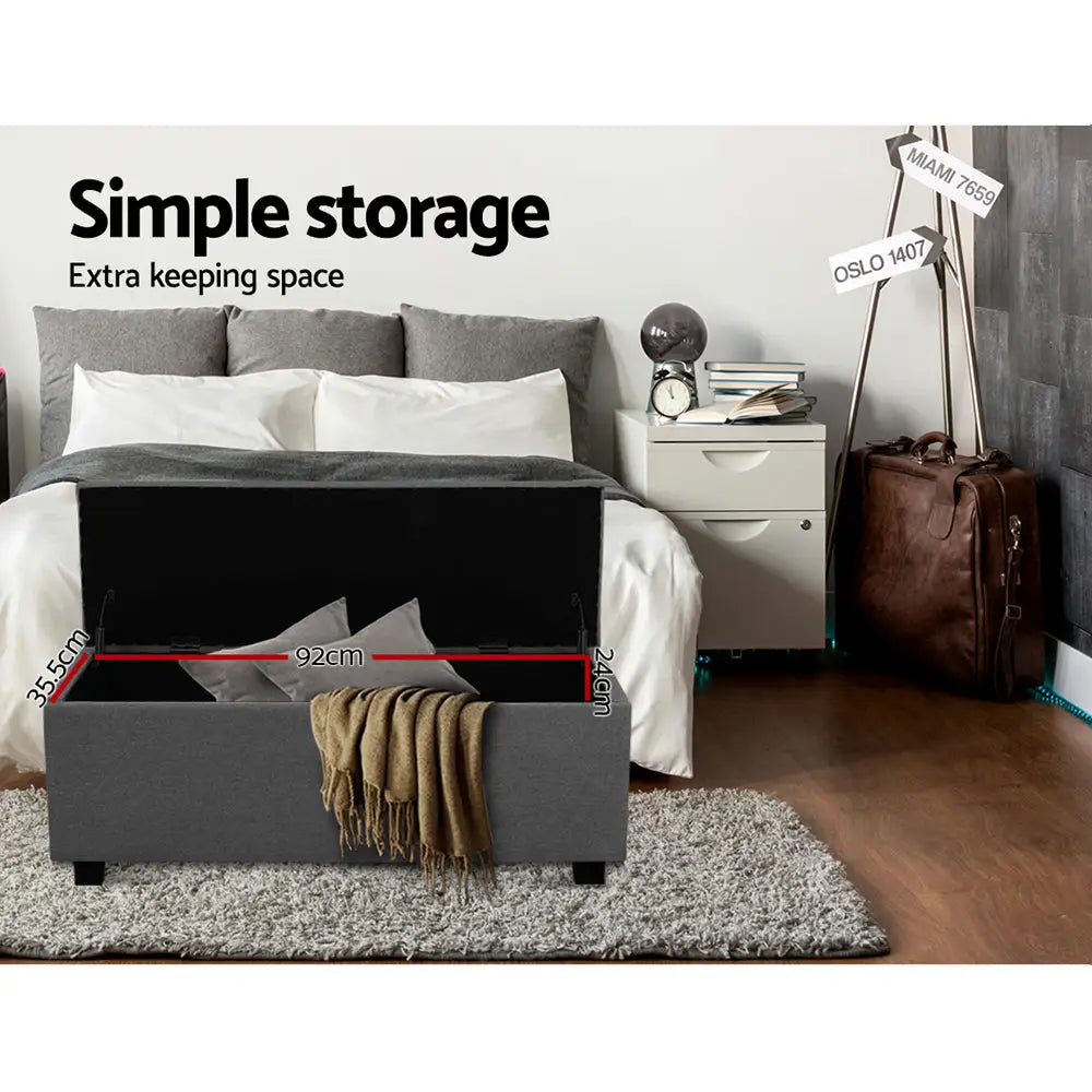 Artiss Storage Ottoman Blanket Box 97cm Linen Grey - Furniture > Bedroom
