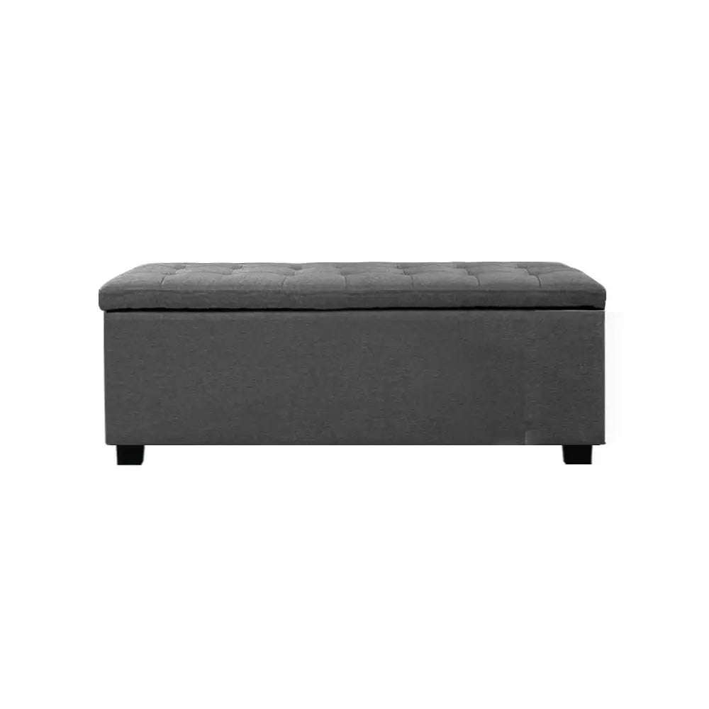 Artiss Storage Ottoman Blanket Box 97cm Linen Grey - Furniture > Bedroom