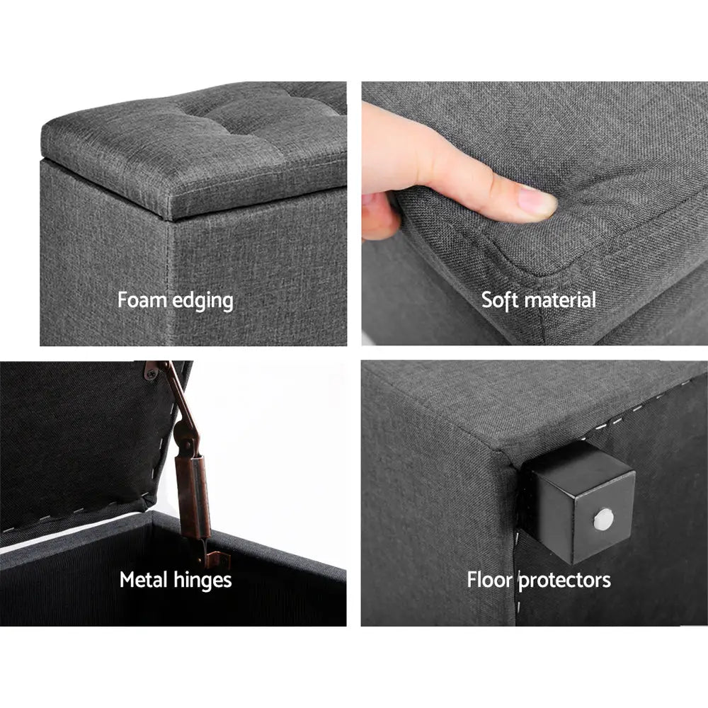 Artiss Storage Ottoman Blanket Box 97cm Linen Grey - Furniture > Bedroom