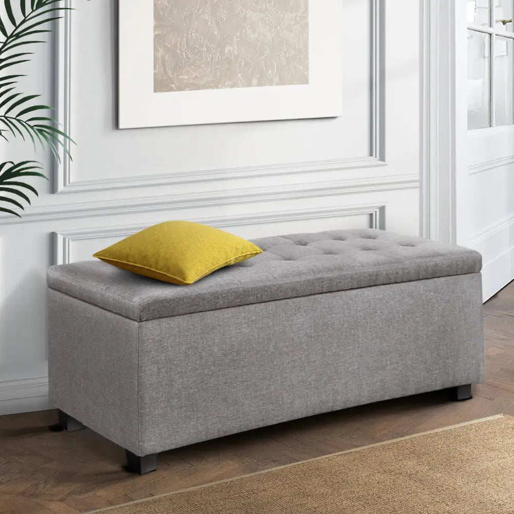 Artiss Storage Ottoman Blanket Box 97cm Linen Light Grey - Furniture > Bedroom