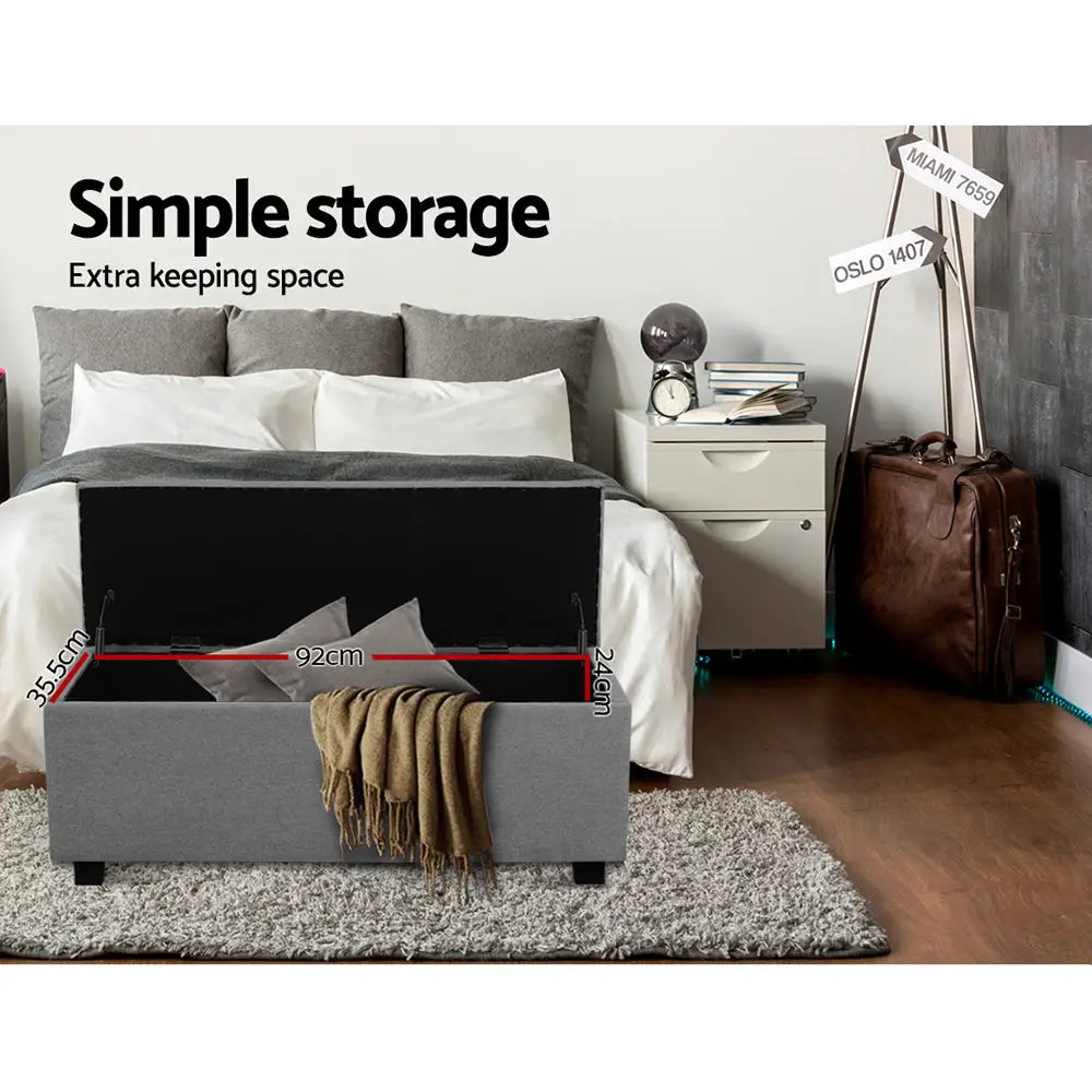 Artiss Storage Ottoman Blanket Box 97cm Linen Light Grey - Furniture > Bedroom