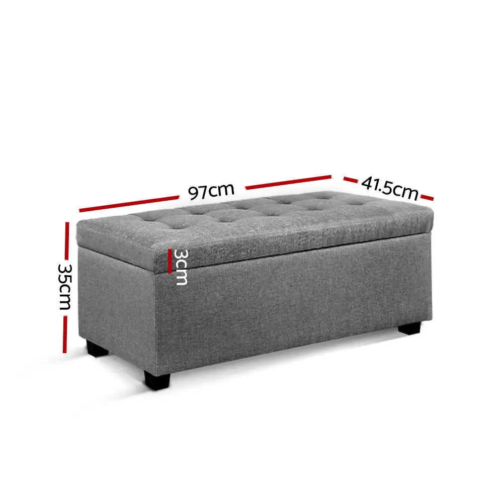 Artiss Storage Ottoman Blanket Box 97cm Linen Light Grey - Furniture > Bedroom