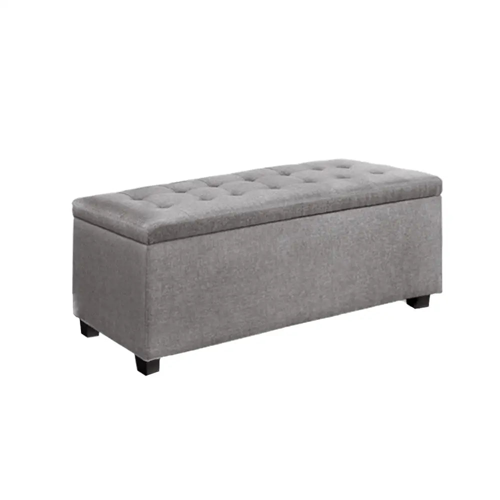 Artiss Storage Ottoman Blanket Box 97cm Linen Light Grey - Furniture > Bedroom