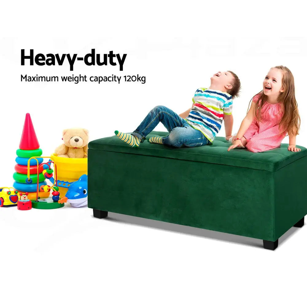 Artiss Storage Ottoman Blanket Box 98cm Velvet Green - Furniture > Living Room