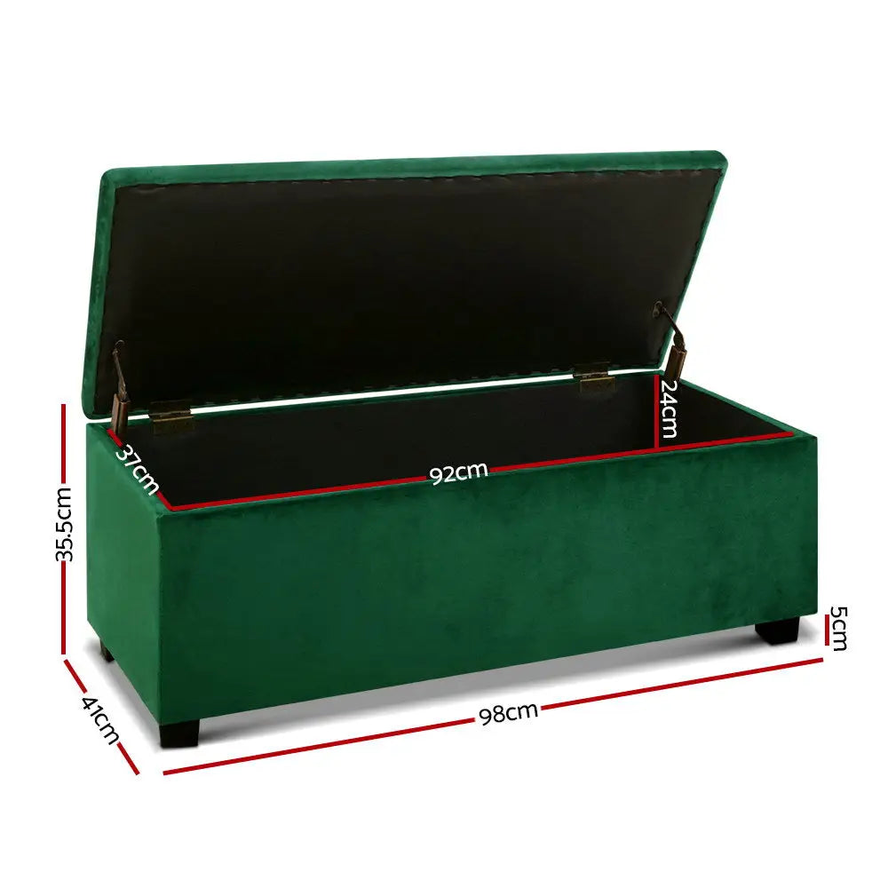 Artiss Storage Ottoman Blanket Box 98cm Velvet Green - Furniture > Living Room