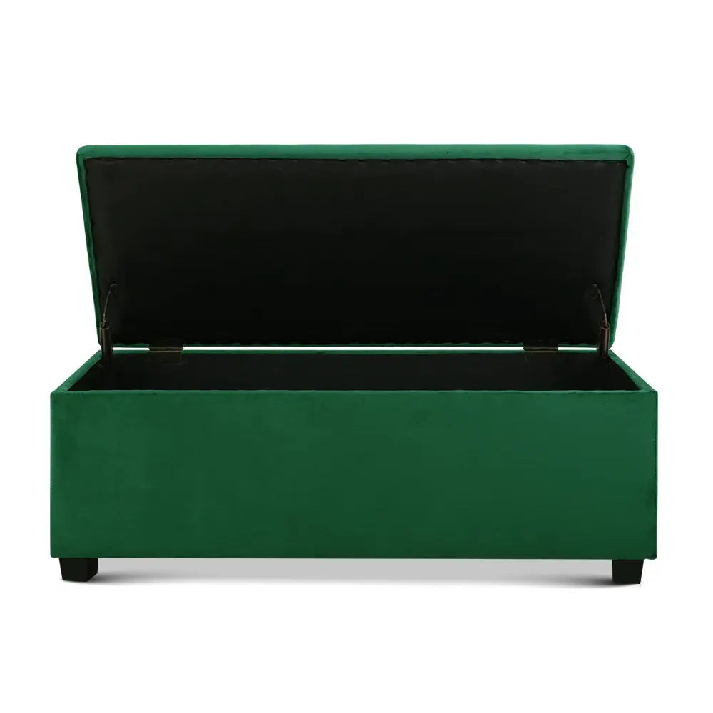 Artiss Storage Ottoman Blanket Box 98cm Velvet Green - Furniture > Living Room