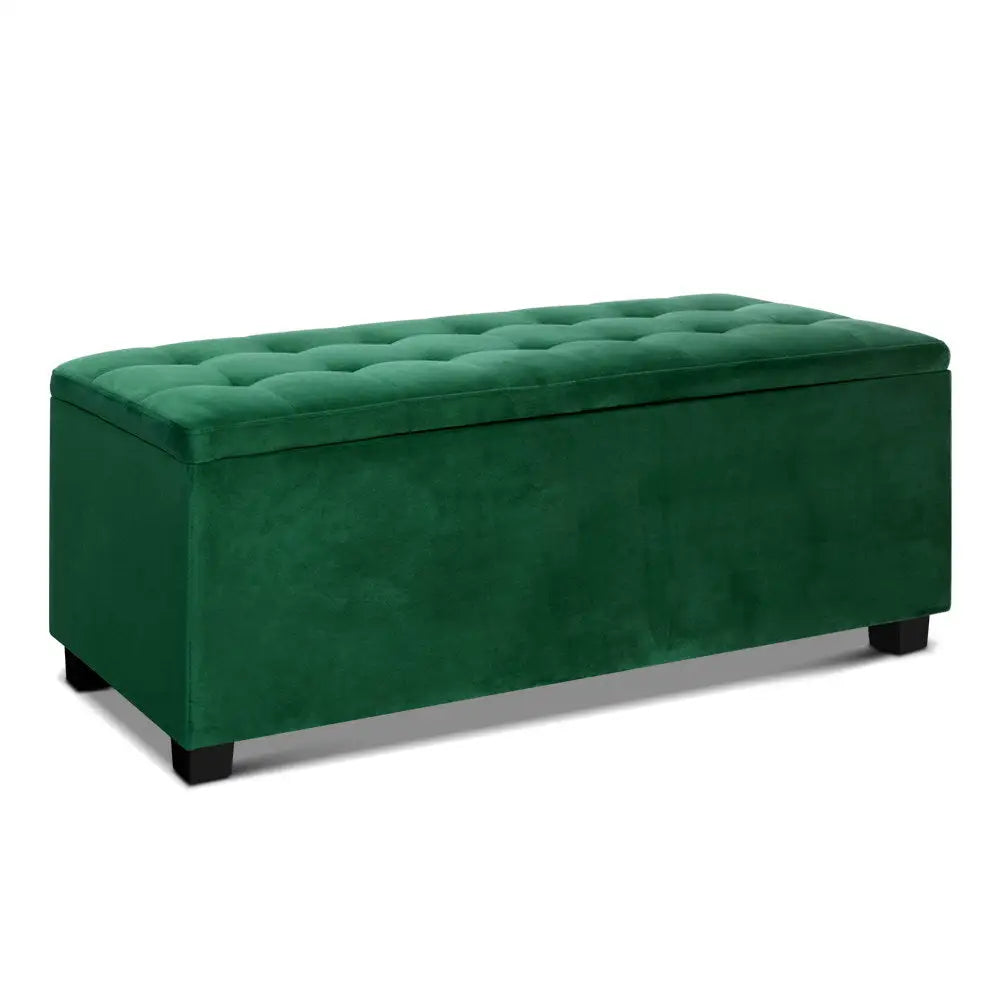 Artiss Storage Ottoman Blanket Box 98cm Velvet Green - Furniture > Living Room
