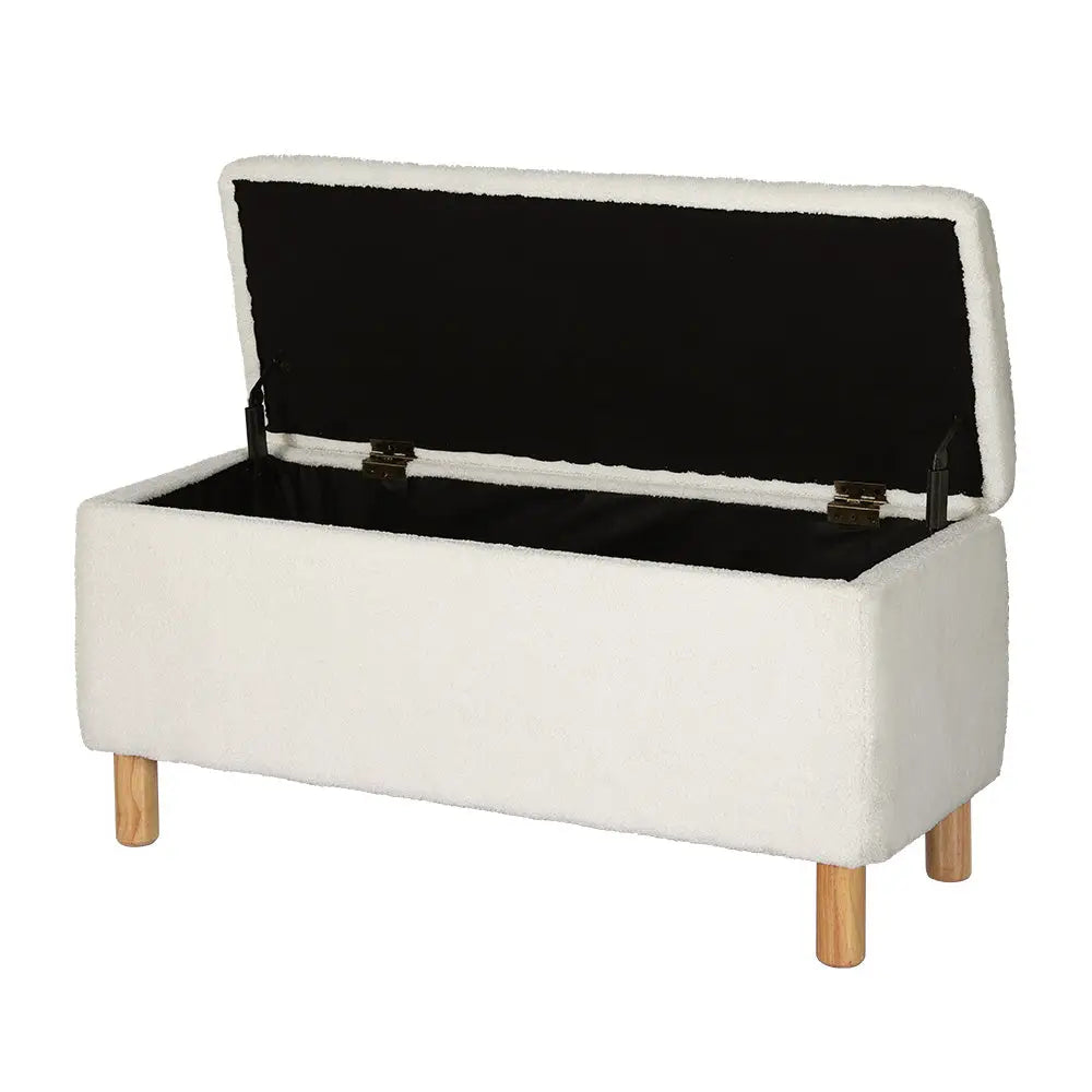 Artiss Storage Ottoman Blanket Box 99cm Teddy Fabric White - Furniture > Living Room > Ottomans & Footstools