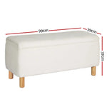 Artiss Storage Ottoman Blanket Box 99cm Teddy Fabric White - Furniture > Living Room > Ottomans & Footstools