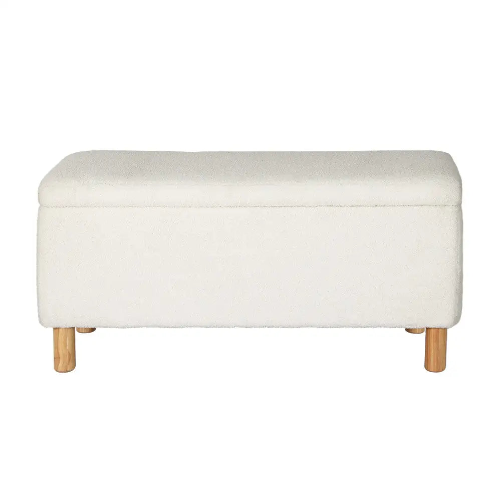 Artiss Storage Ottoman Blanket Box 99cm Teddy Fabric White - Furniture > Living Room > Ottomans & Footstools