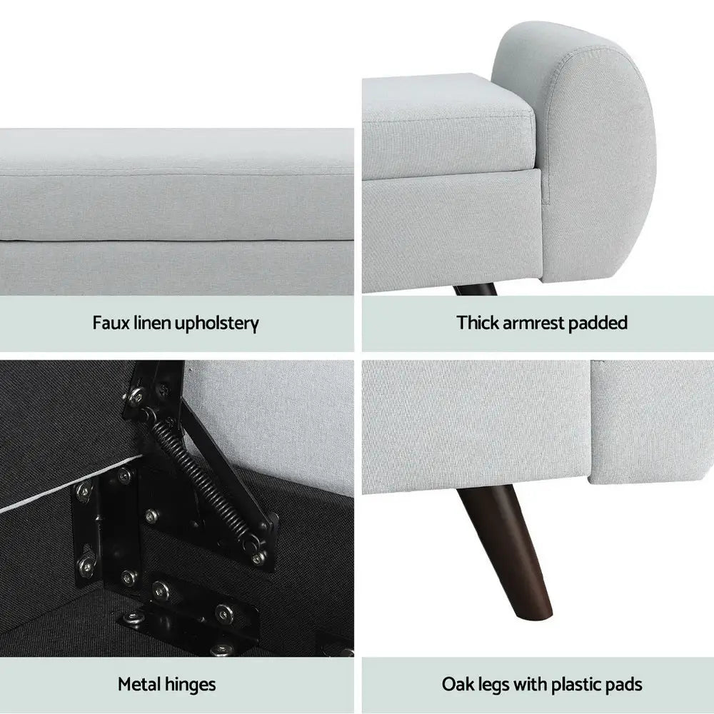 Artiss Storage Ottoman Blanket Box Armrest 140cm Grey - Furniture > Bar Stools & Chairs > Arm Chairs & Recliners