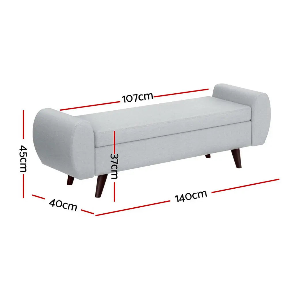Artiss Storage Ottoman Blanket Box Armrest 140cm Grey - Furniture > Bar Stools & Chairs > Arm Chairs & Recliners