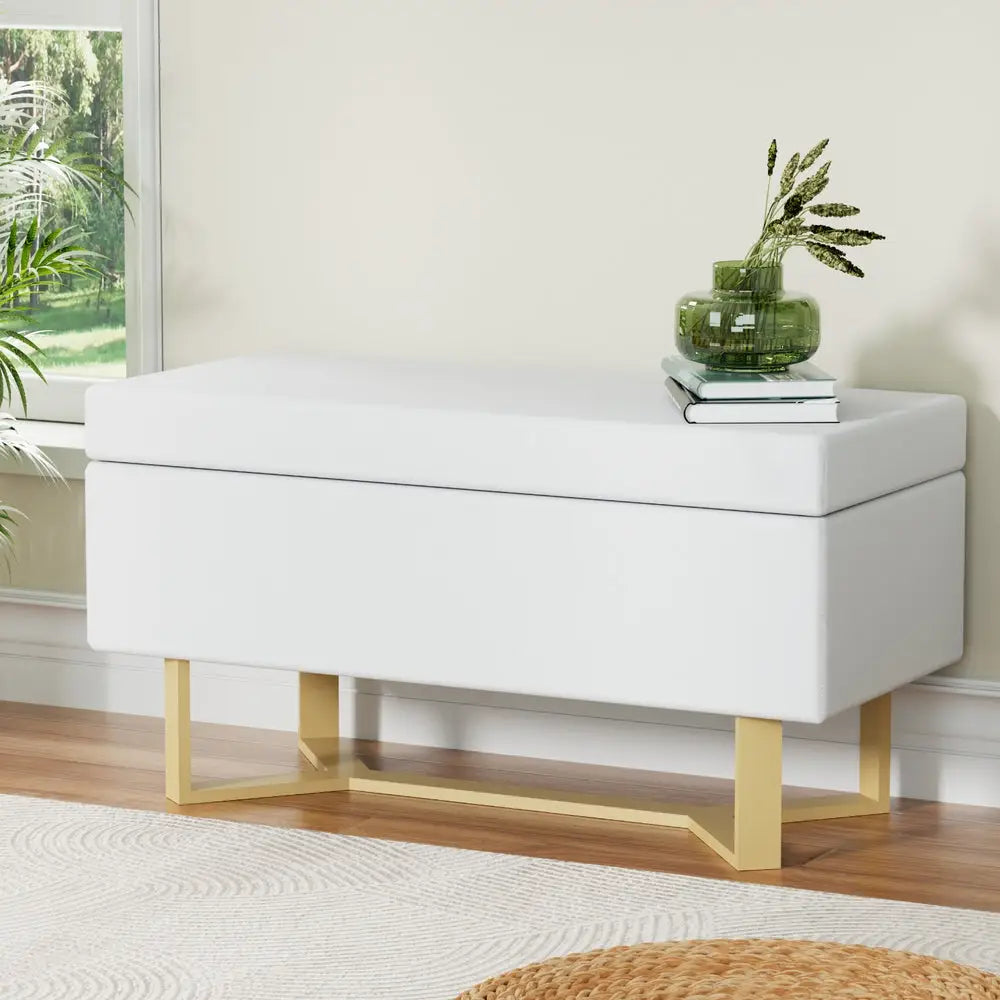Artiss Storage Ottoman Blanket Box Criss-cross Linen White - Furniture > Living Room > Ottomans & Footstools