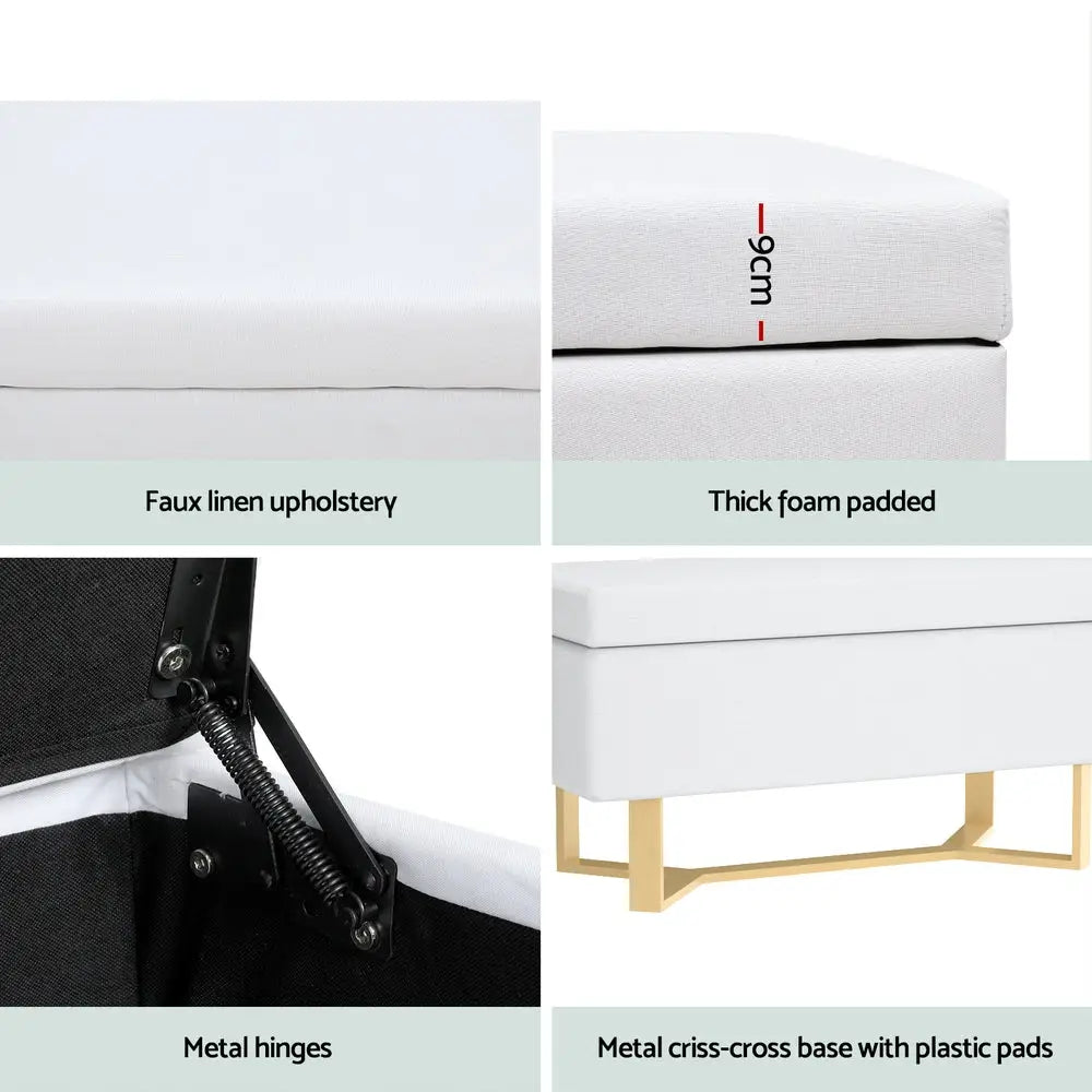 Artiss Storage Ottoman Blanket Box Criss-cross Linen White - Furniture > Living Room > Ottomans & Footstools