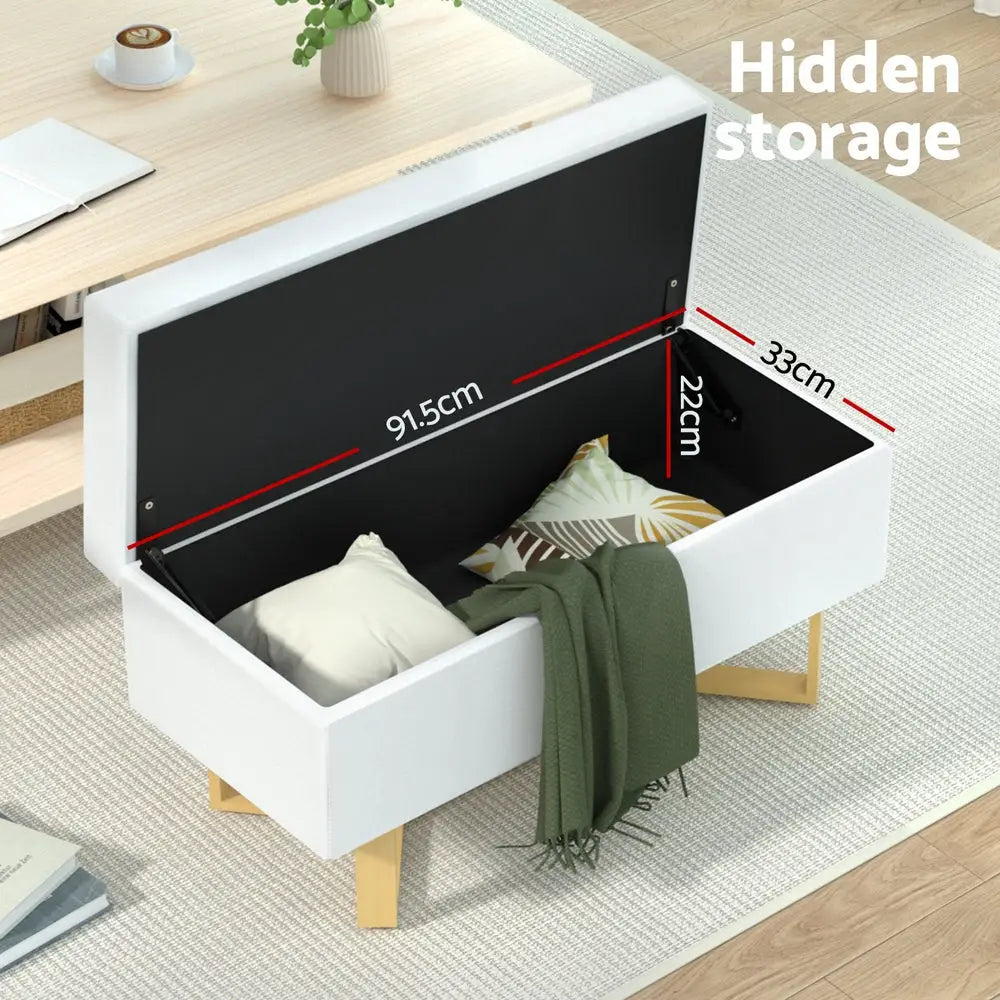 Artiss Storage Ottoman Blanket Box Criss-cross Linen White - Furniture > Living Room > Ottomans & Footstools