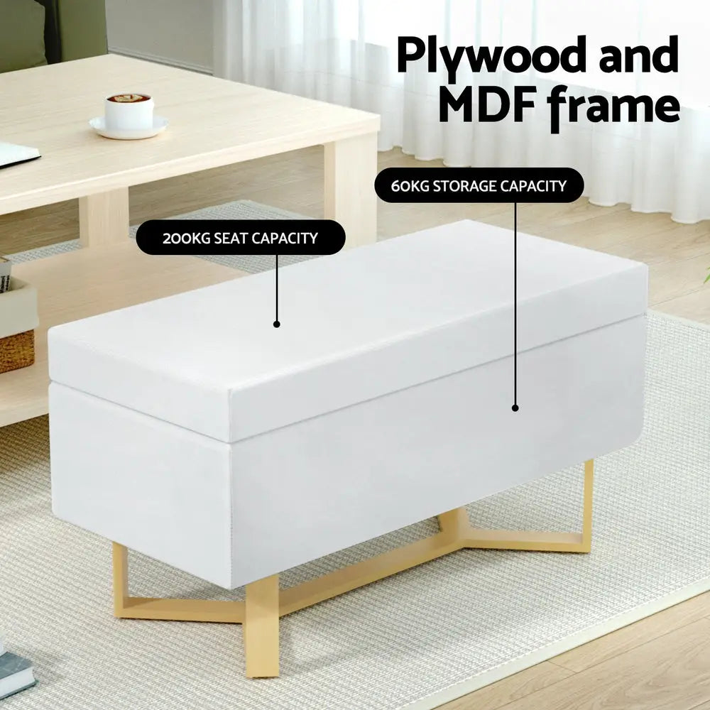 Artiss Storage Ottoman Blanket Box Criss-cross Linen White - Furniture > Living Room > Ottomans & Footstools
