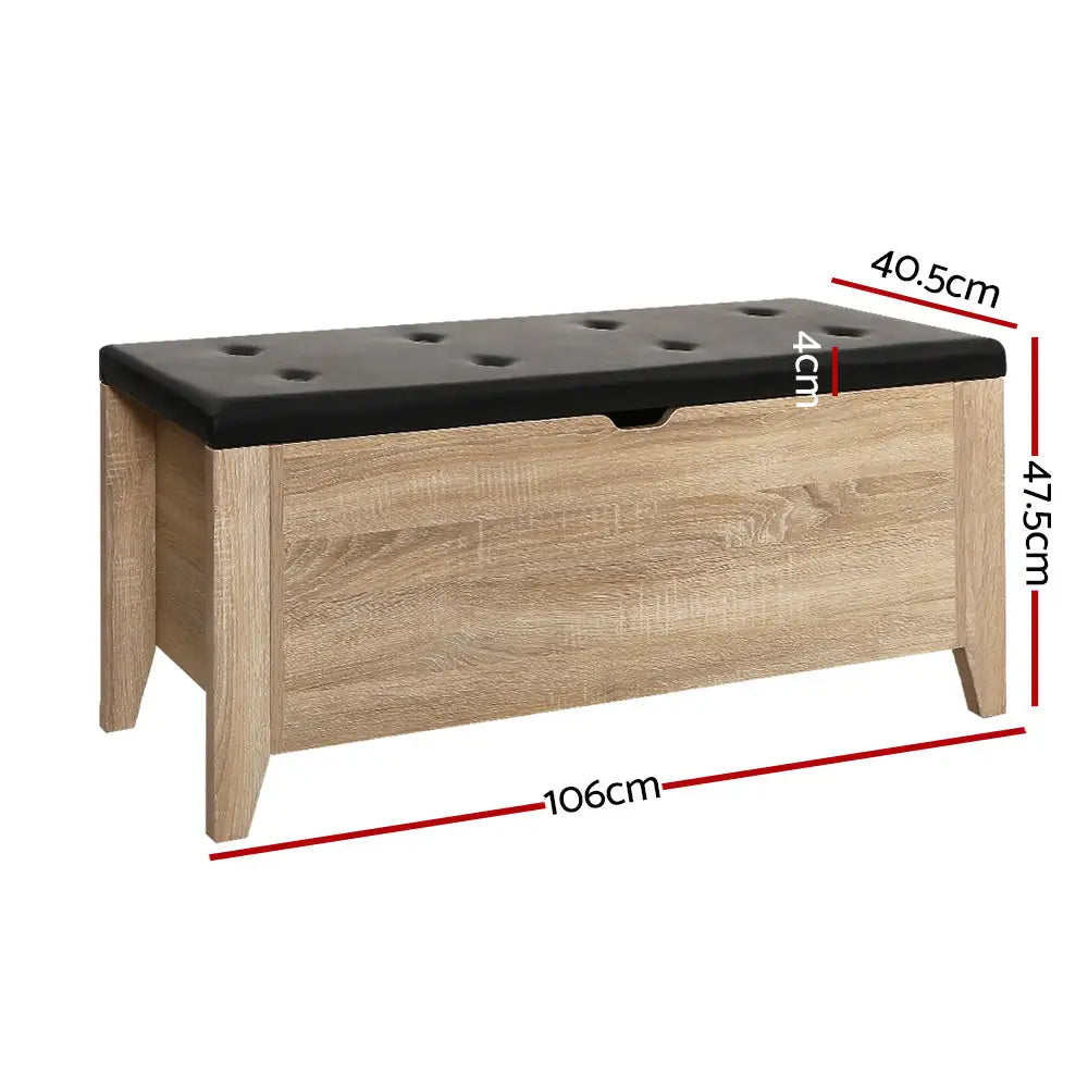 Artiss Storage Ottoman Blanket Box Leather Oak - Furniture > Living Room