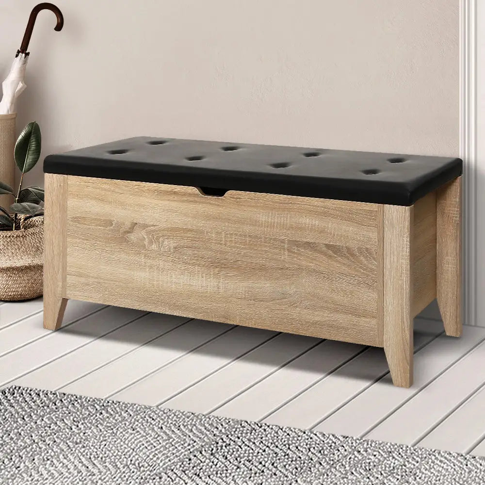 Artiss Storage Ottoman Blanket Box Leather Oak - Furniture > Living Room