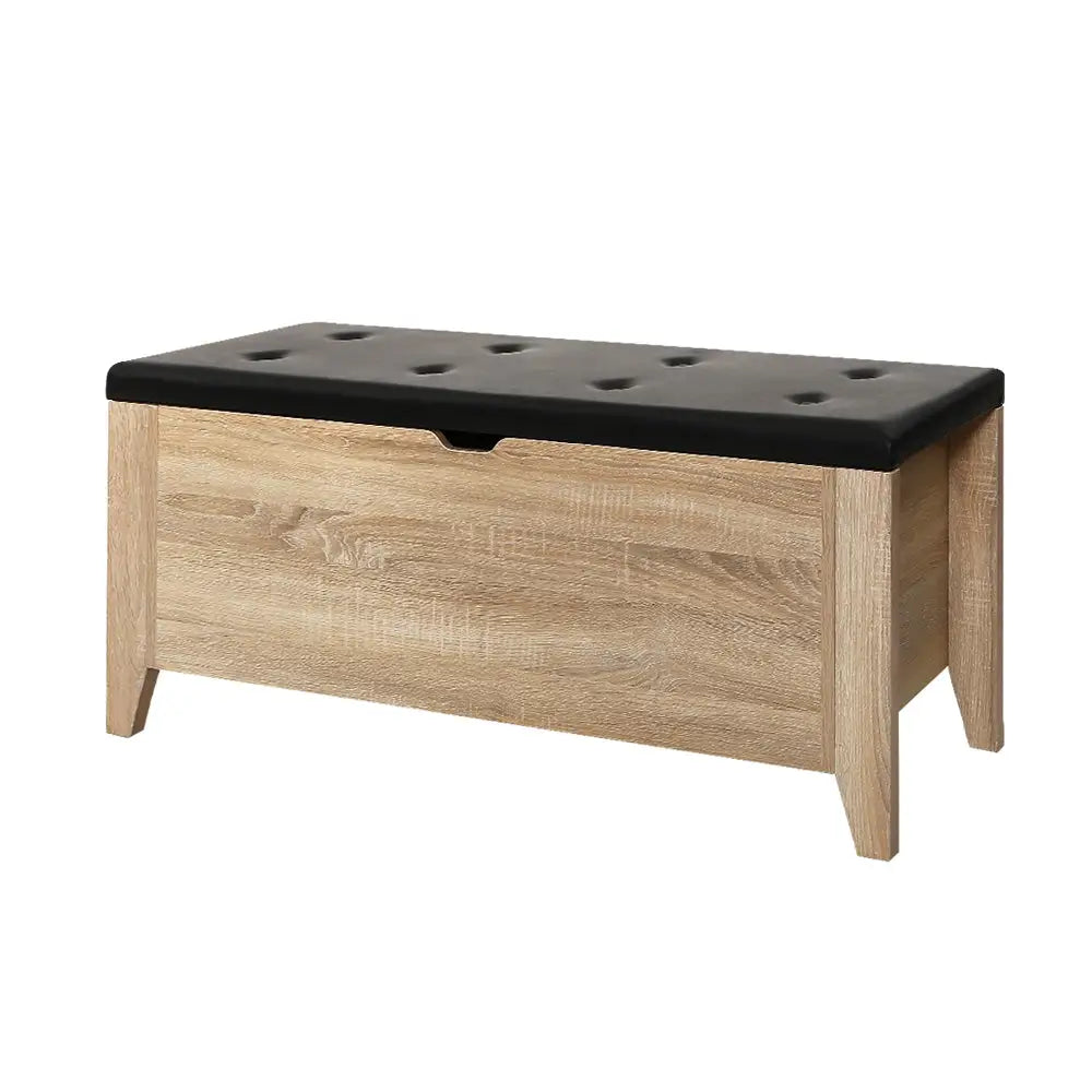 Artiss Storage Ottoman Blanket Box Leather Oak - Furniture > Living Room