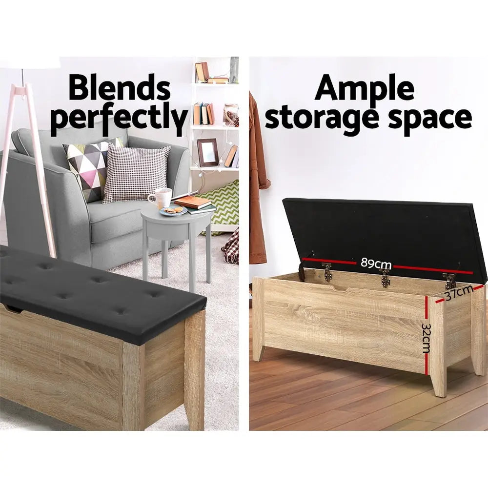 Artiss Storage Ottoman Blanket Box Leather Oak - Furniture > Living Room