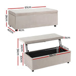 Artiss Storage Ottoman Blanket Box Table 97cm Velvet Taupe - Outdoor Recreation > Camping > Caravan Accessories