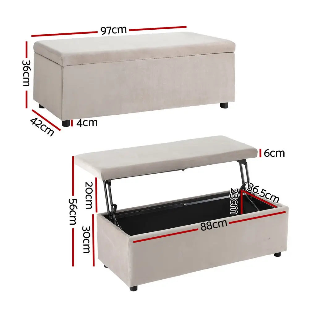 Artiss Storage Ottoman Blanket Box Table 97cm Velvet Taupe - Outdoor Recreation > Camping > Caravan Accessories